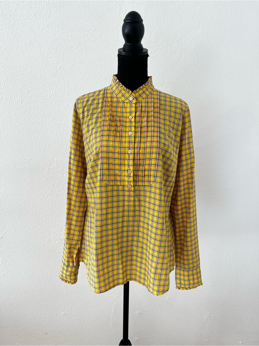 J Crew Women’s Butter Yellow Gingham Ruffle Edwardian Blouse Prairie Twee Preppy